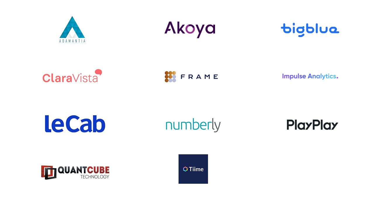 Logos : Adamantia, Akoya Consulting, Bigblue, Claravista, Frame, Impulse Analytics, LeCab, Numberly, Playplay, Quantcube Technology, Time 